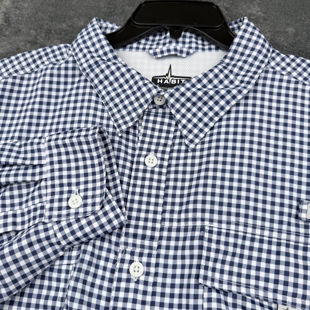 Habit Fishing Shirt Mens 2XL Blue Gingham Long Sleeve UPF 40+ Vented Excellent